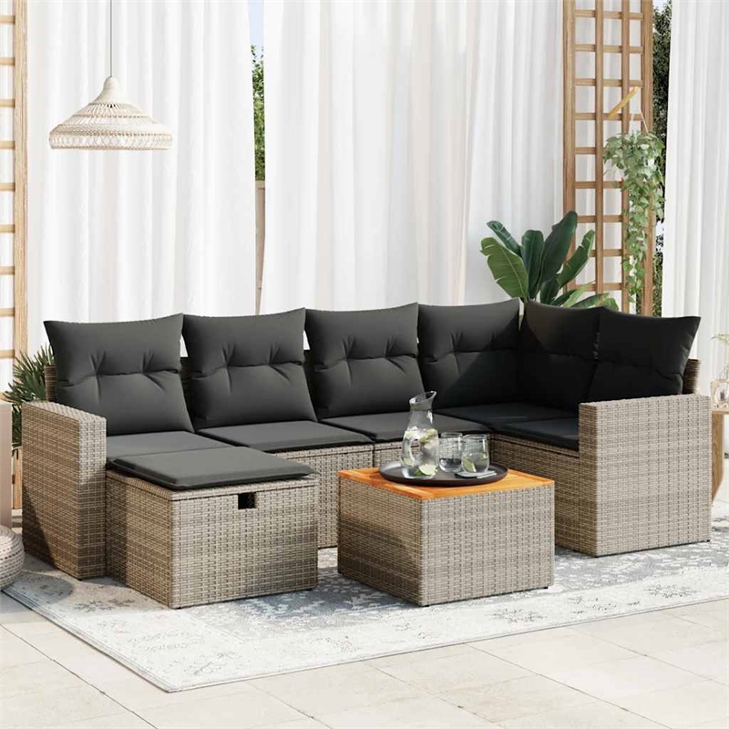 vidaXL 7 Piece Solid Acacia Wood Sofa Set in Gray