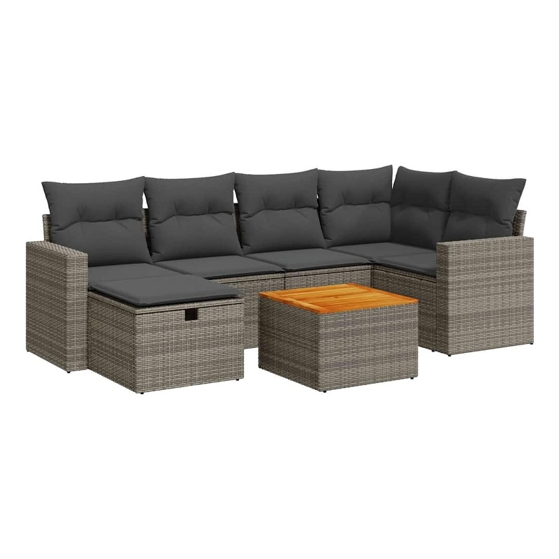 vidaXL 7 Piece Solid Acacia Wood Sofa Set in Gray