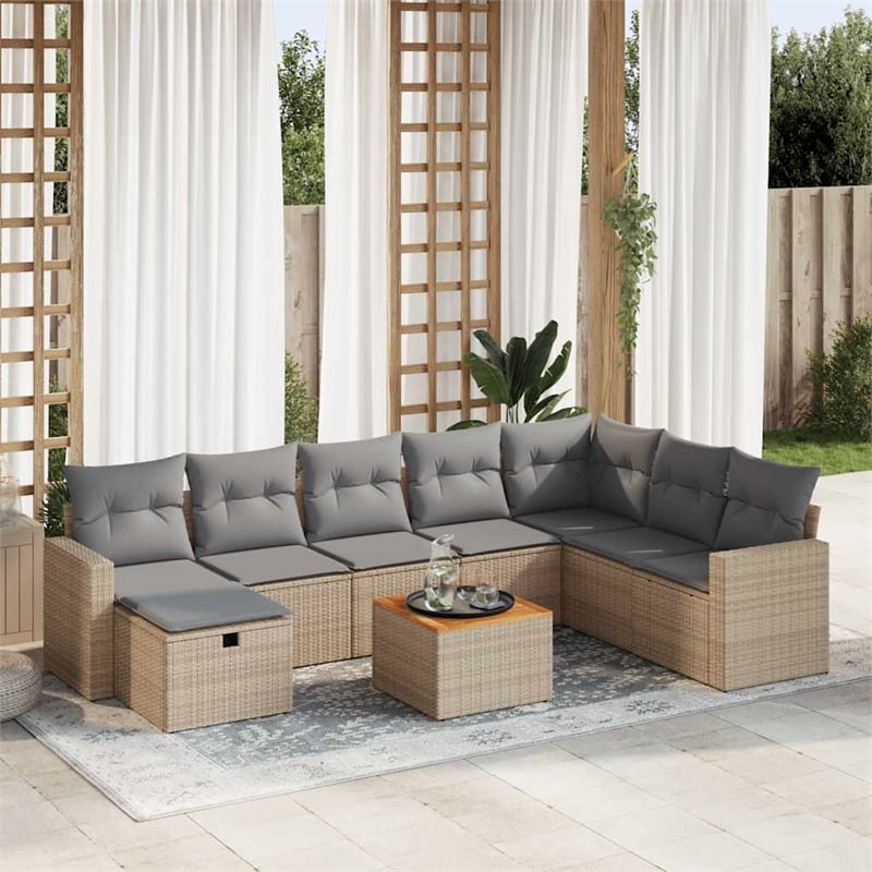 vidaXL 9 Piece Poly Rattan Standard Sofa Set in Beige