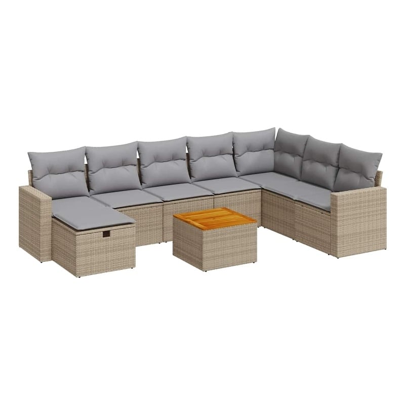 vidaXL 9 Piece Poly Rattan Standard Sofa Set in Beige