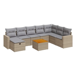 vidaXL 9 Piece Poly Rattan Standard Sofa Set in Beige