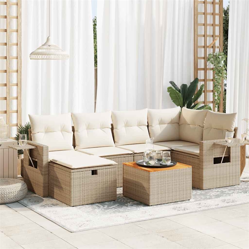 vidaXL 7 Piece Steel Sofa Set in White/Cream/Beige