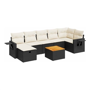 vidaXL 8 Piece Solid Acacia Wood Sofa Set in Black/White/Cream