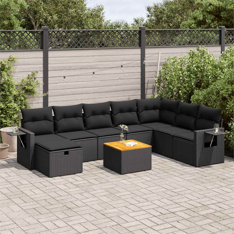 vidaXL 9 Piece Steel Large Sofa Set in Black