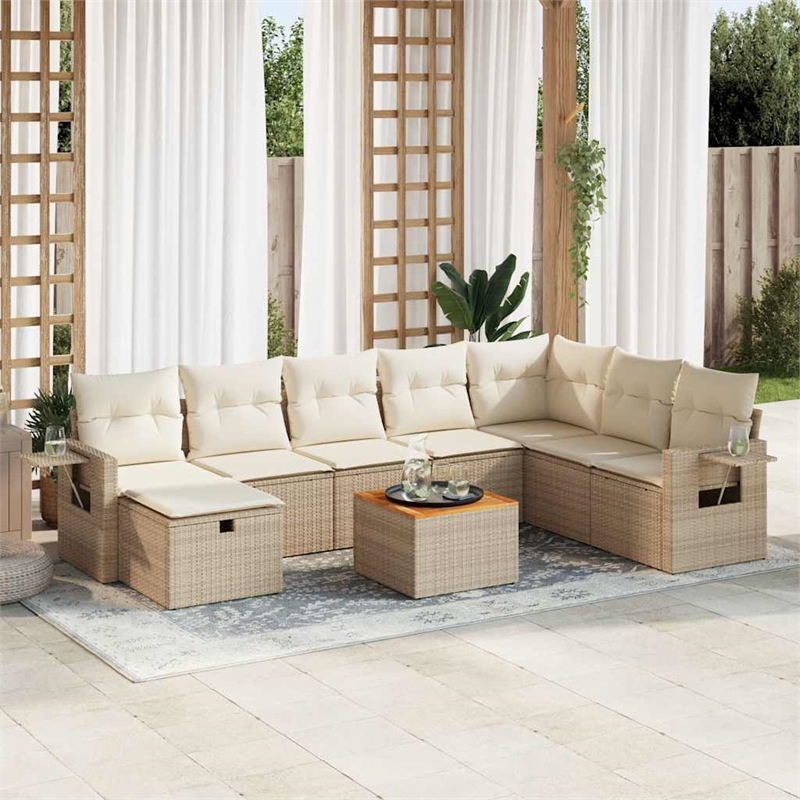 vidaXL 9 Piece Solid Acacia Wood Large Sofa Set in Beige
