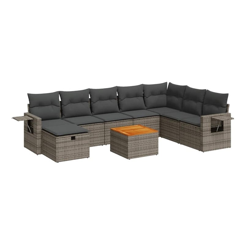 vidaXL 9 Piece Poly Rattan Sofa Set in Gray
