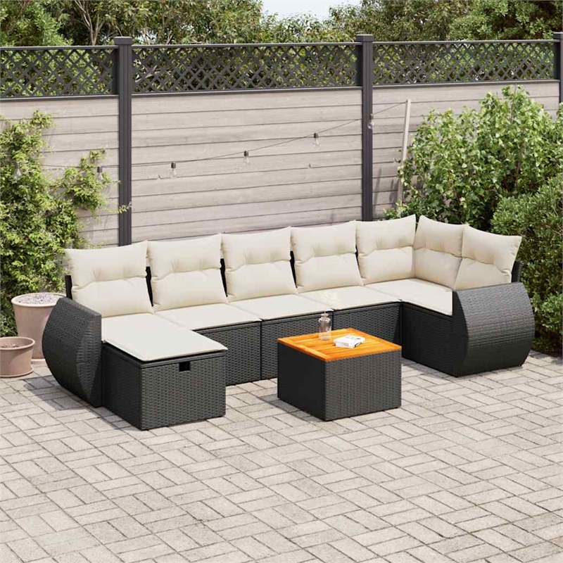 vidaXL 8 Piece Poly Rattan Sofa Set in Black/White/Cream