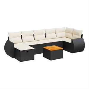 vidaXL 8 Piece Poly Rattan Sofa Set in Black/White/Cream