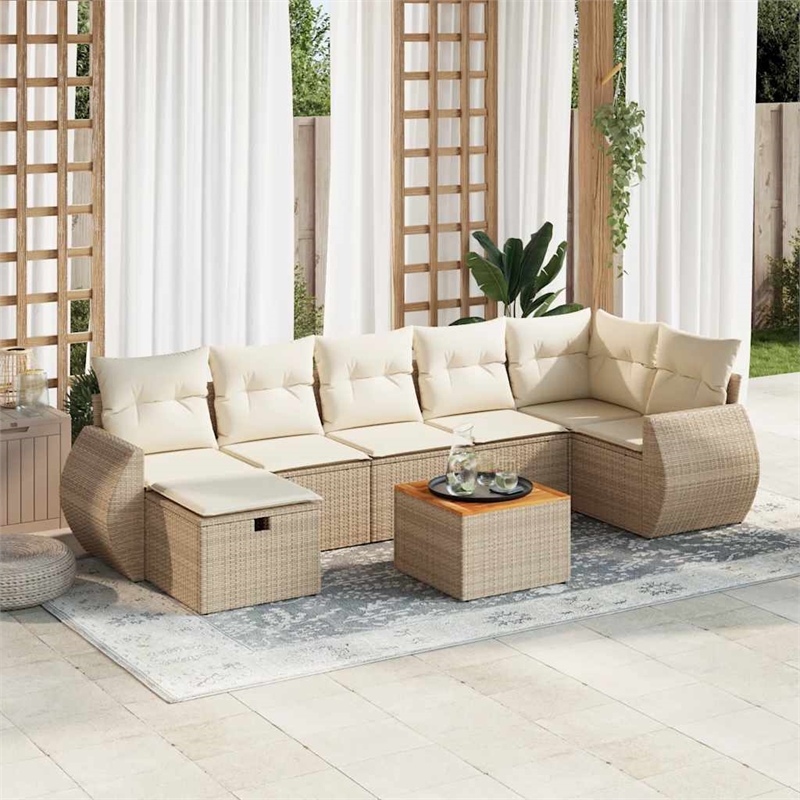 vidaXL 8 Piece Poly Rattan Sofa Set in Beige