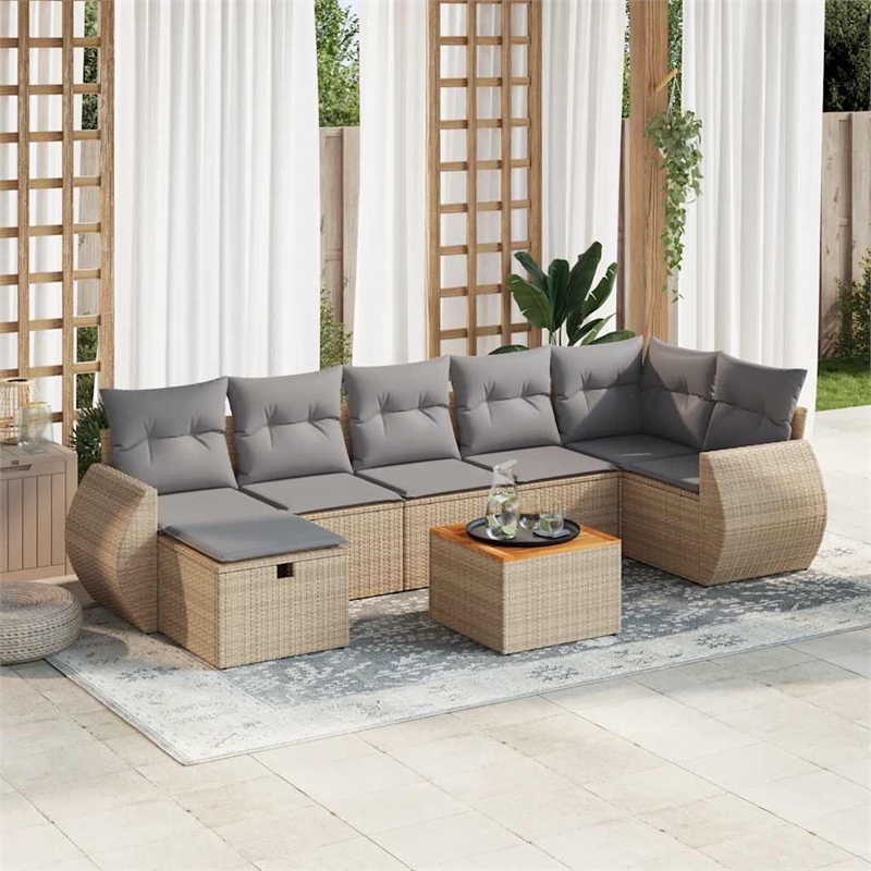 vidaXL 8 Piece Poly Rattan Sofa Set in Gray/Beige