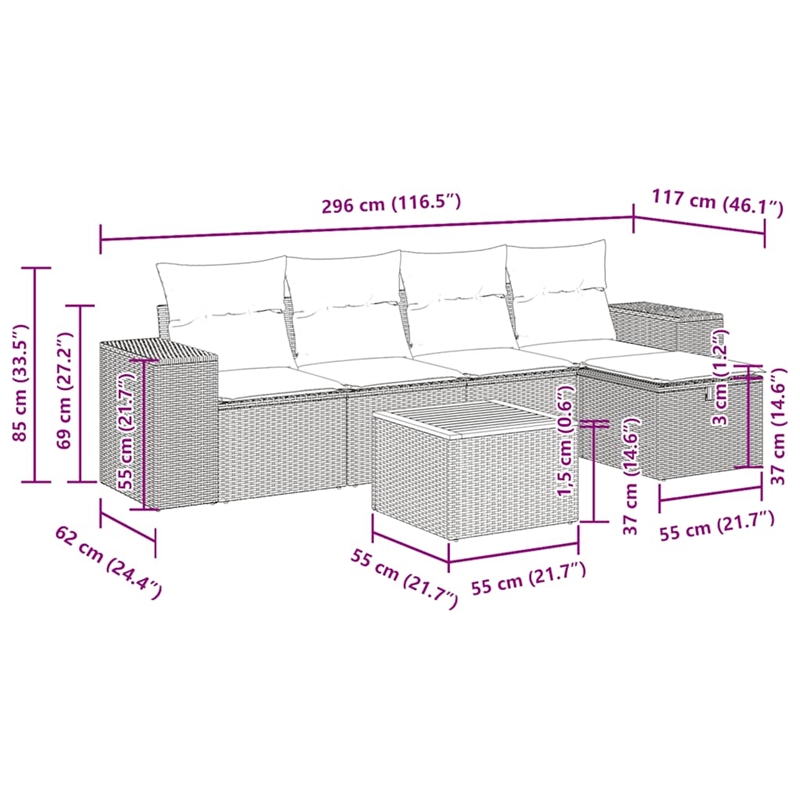 vidaXL 6 Piece Steel Sofa Set in Black