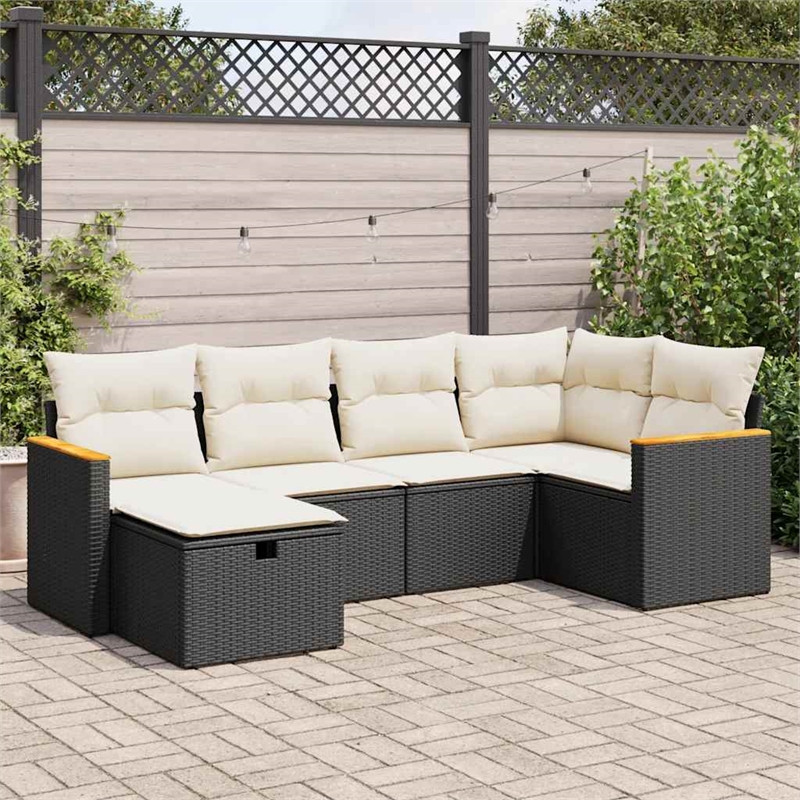 vidaXL 6 Piece Poly Rattan Sofa Set in Black/White/Cream