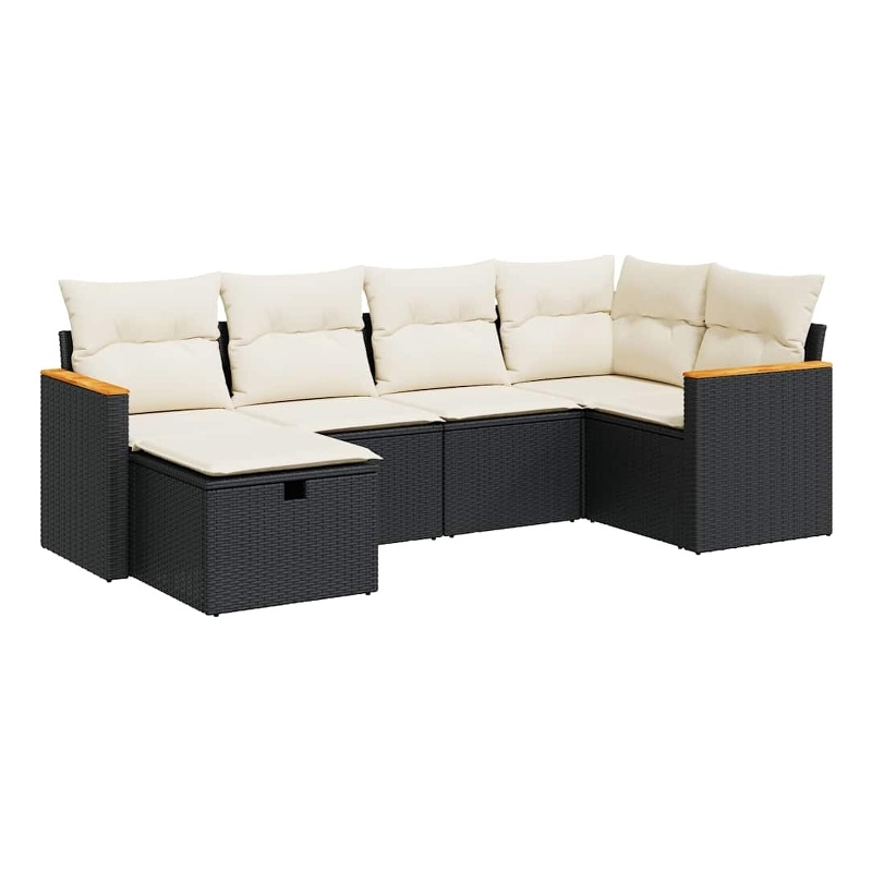 vidaXL 6 Piece Poly Rattan Sofa Set in Black/White/Cream