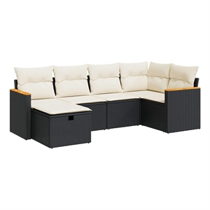 vidaXL 6 Piece Poly Rattan Sofa Set in Black/White/Cream