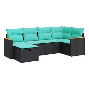 vidaXL 6 Piece Poly Rattan Sofa Set in Black/Blue