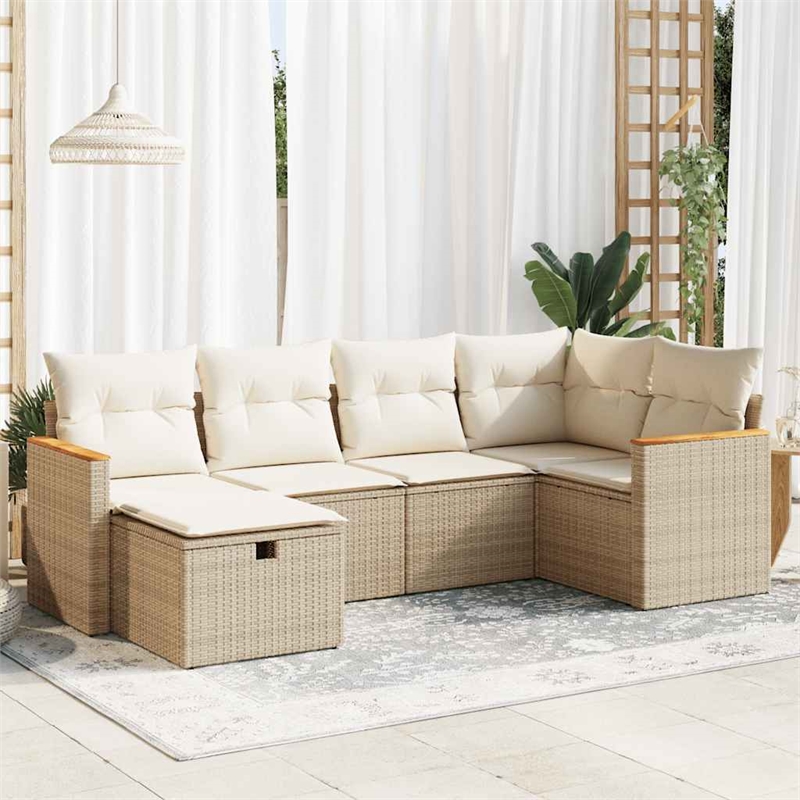 vidaXL 6 Piece Solid Acacia Wood Sofa Set in Beige