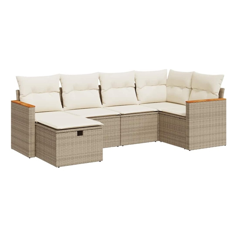 vidaXL 6 Piece Solid Acacia Wood Sofa Set in Beige