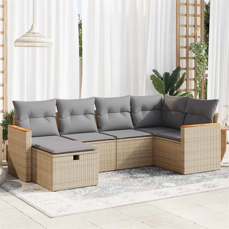 vidaXL 6 Piece Steel Large Sofa Set in Gray/Beige