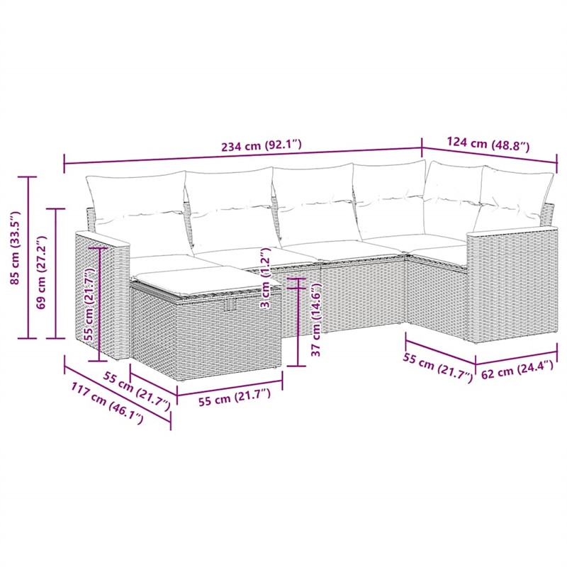 vidaXL 6 Piece Steel Large Sofa Set in Gray/Beige