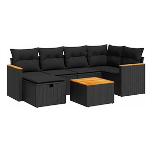 vidaXL 7 Piece Poly Rattan Sofa Set in Black