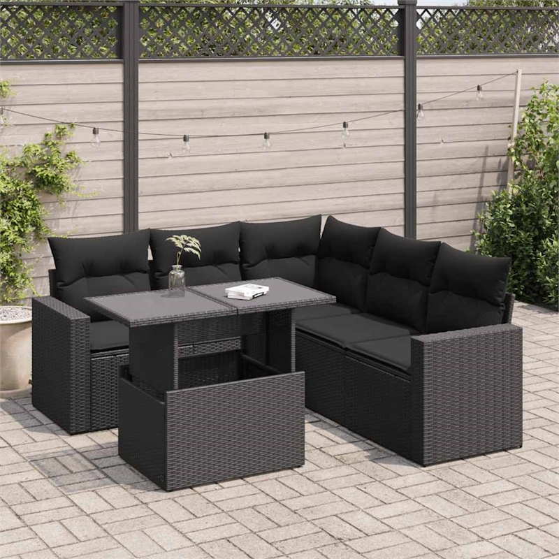 vidaXL 6 Piece Poly Rattan Sofa Set in Black