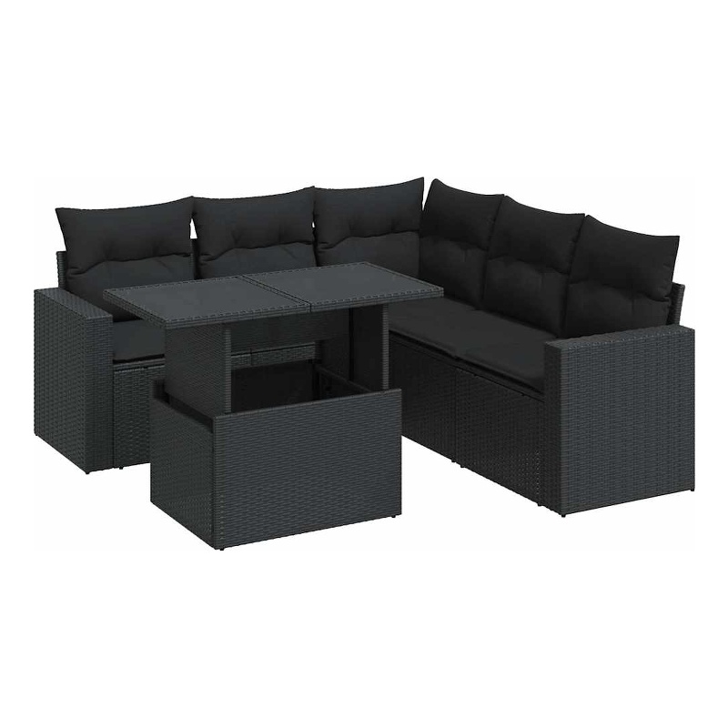 vidaXL 6 Piece Poly Rattan Sofa Set in Black