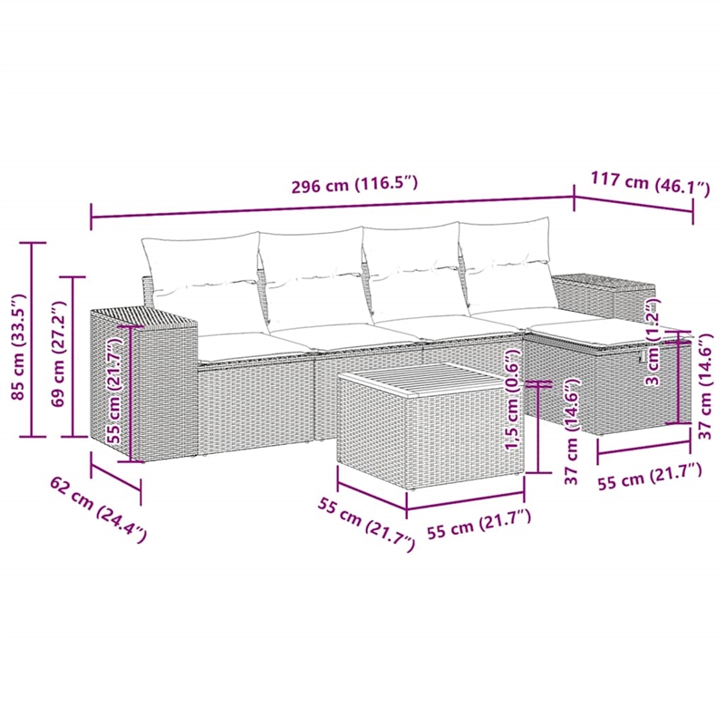 vidaXL Steel Large Sofa Set in Black