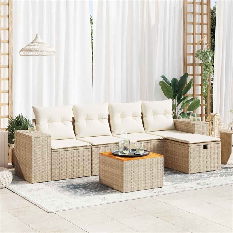 vidaXL 6 Piece Poly Rattan Sofa Set in Beige