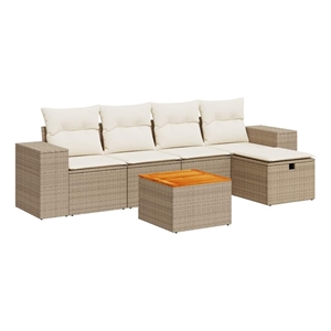vidaXL 6 Piece Poly Rattan Sofa Set in Beige