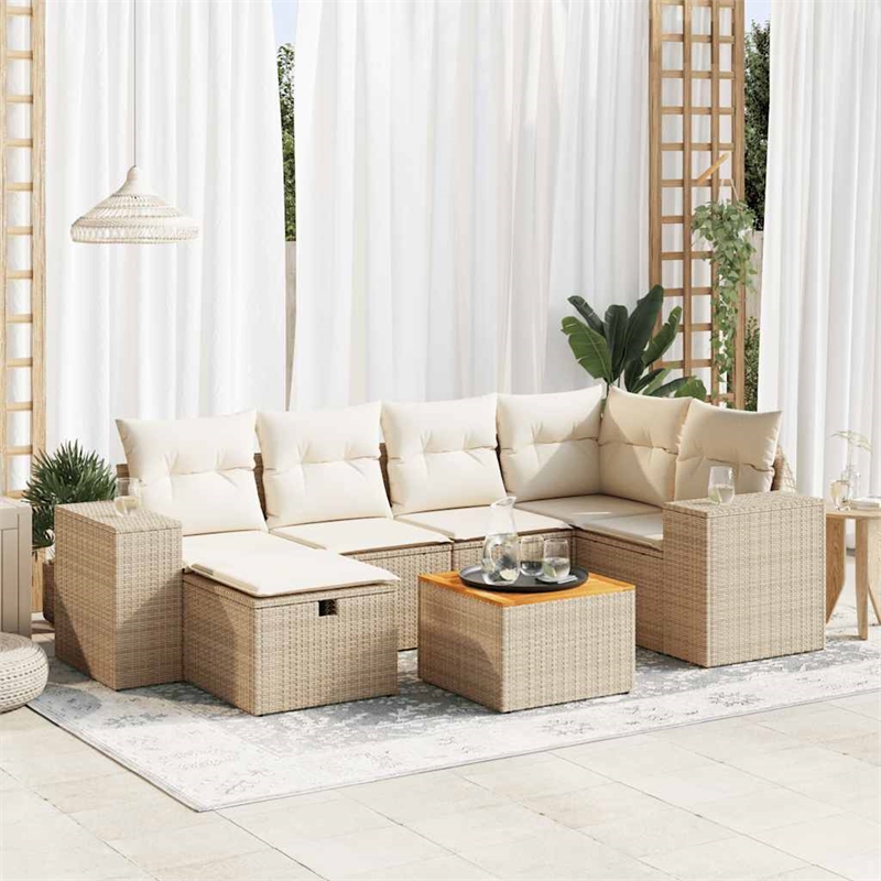 vidaXL 7 Piece Steel Large Sofa Set in Beige