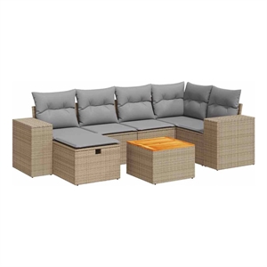 vidaXL 7 Piece Poly Rattan Large Sofa Set in Beige