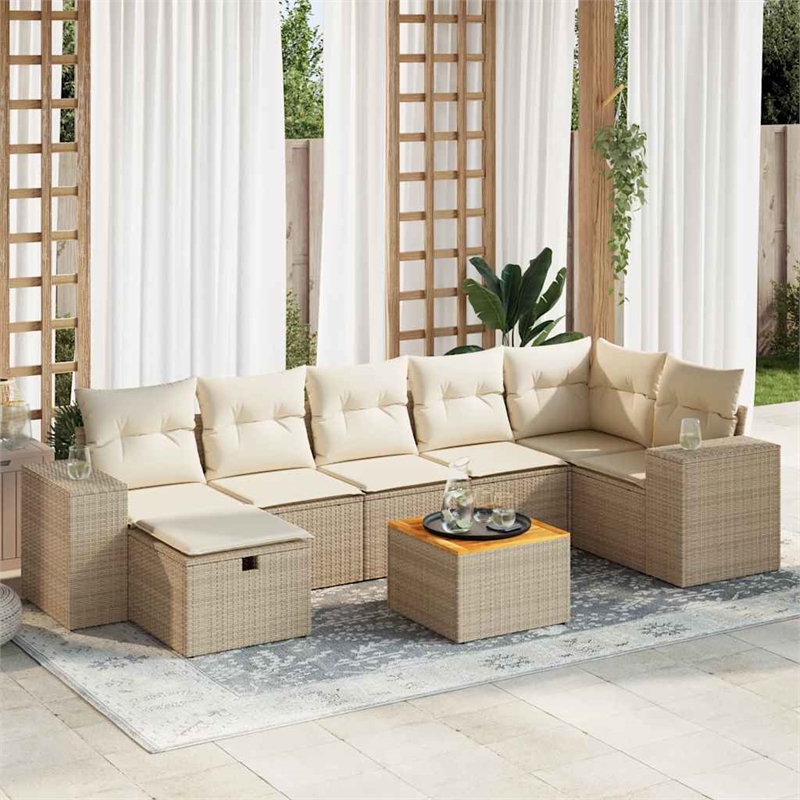 vidaXL 8 Piece Steel Large Sofa Set in Beige