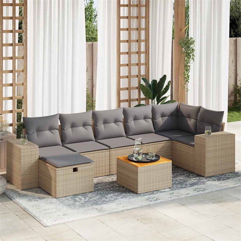 vidaXL 8 Piece Solid Acacia Wood Large Sofa Set in Beige