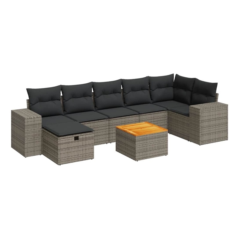 vidaXL 8 Piece Solid Acacia Wood Large Sofa Set in Gray