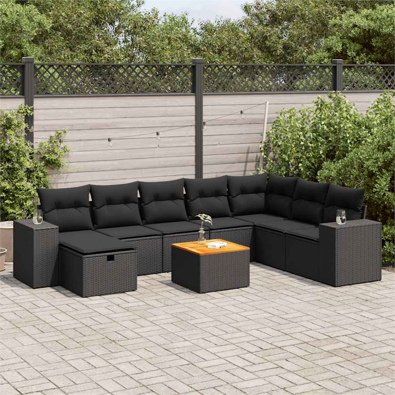 vidaXL 9 Piece Steel Sofa Set in Black