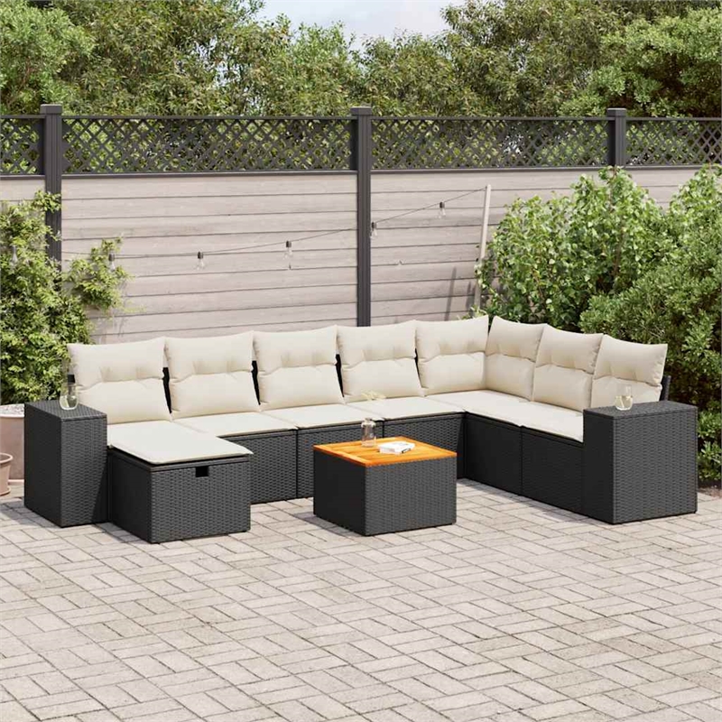 vidaXL 9 Piece Poly Rattan Sofa Set in Black/White/Cream