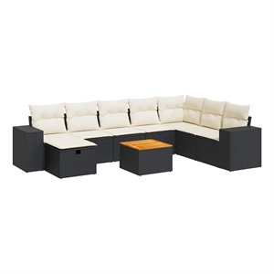 vidaXL 9 Piece Poly Rattan Sofa Set in Black/White/Cream