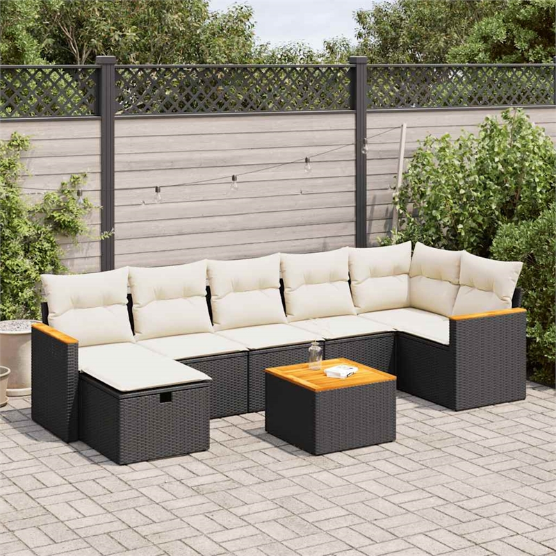 vidaXL 8 Piece Steel Sofa Set in Black/White/Cream