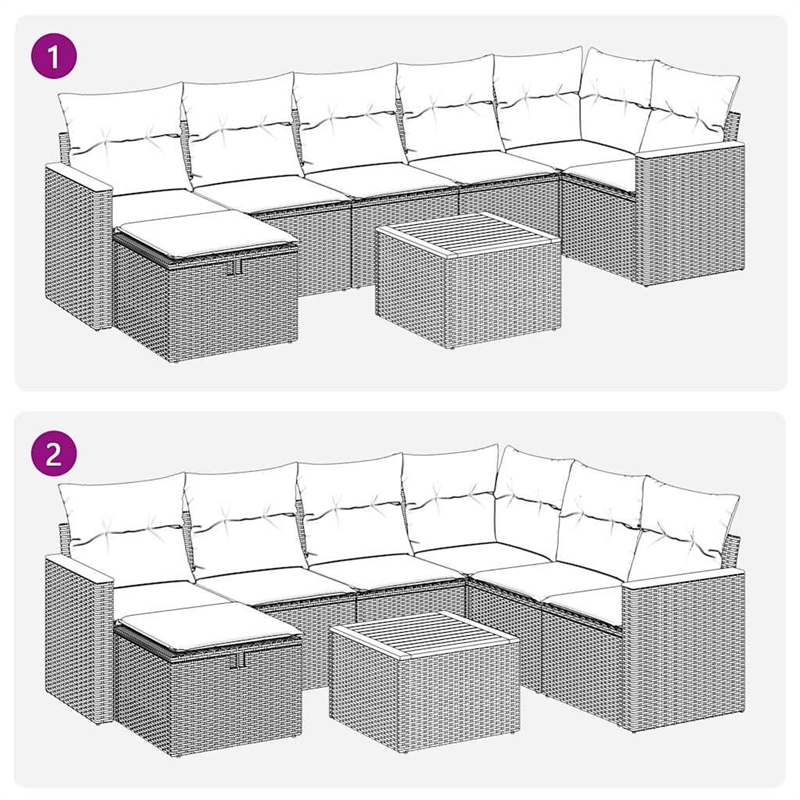 vidaXL 8 Piece Steel Sofa Set in Black/White/Cream
