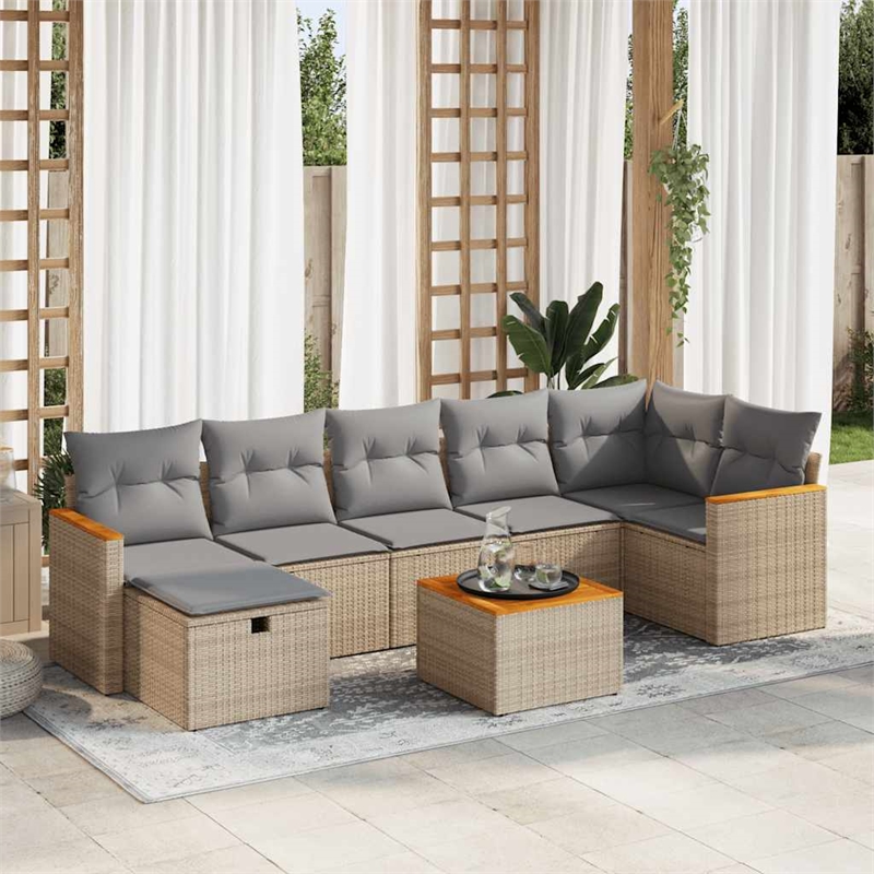vidaXL 8 Piece Poly Rattan Sofa Set in Beige