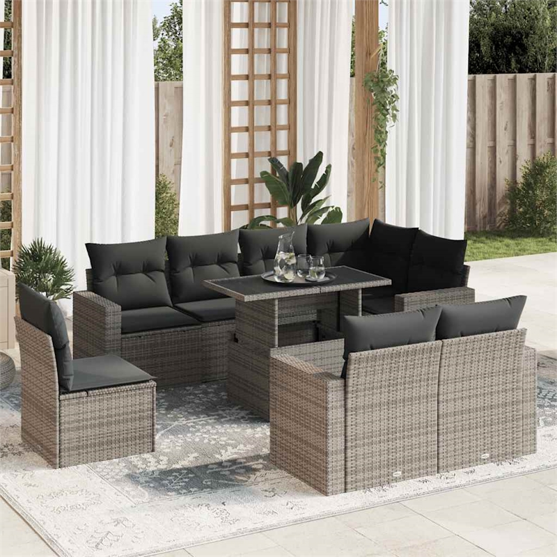 vidaXL 9 Piece Steel Sofa Set in Gray