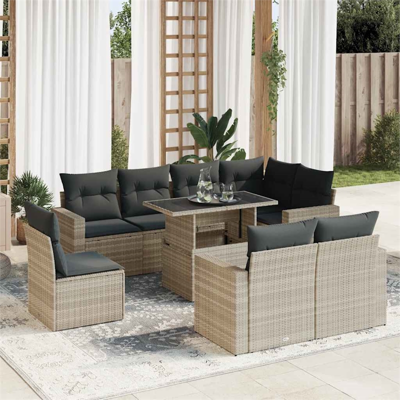 vidaXL 9 Piece Poly Rattan Sofa Set in Gray