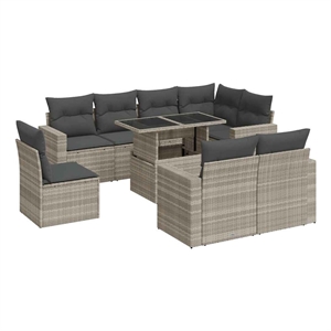 vidaXL 9 Piece Poly Rattan Sofa Set in Gray