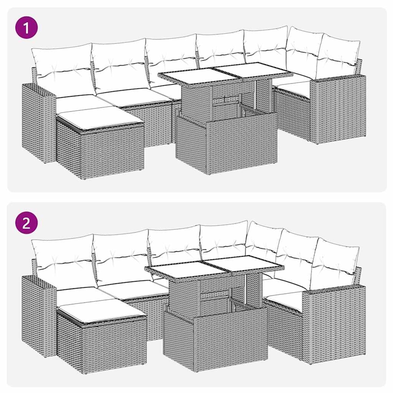 vidaXL 8 Piece Steel Sofa Set in Black/White/Cream