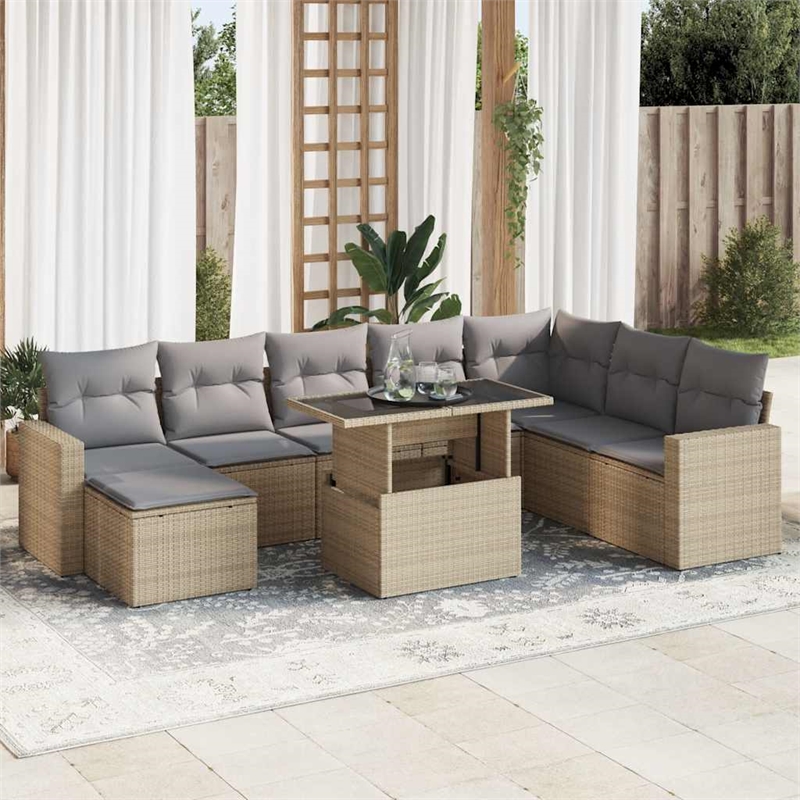 vidaXL 9 Piece Steel Sofa Set in Beige