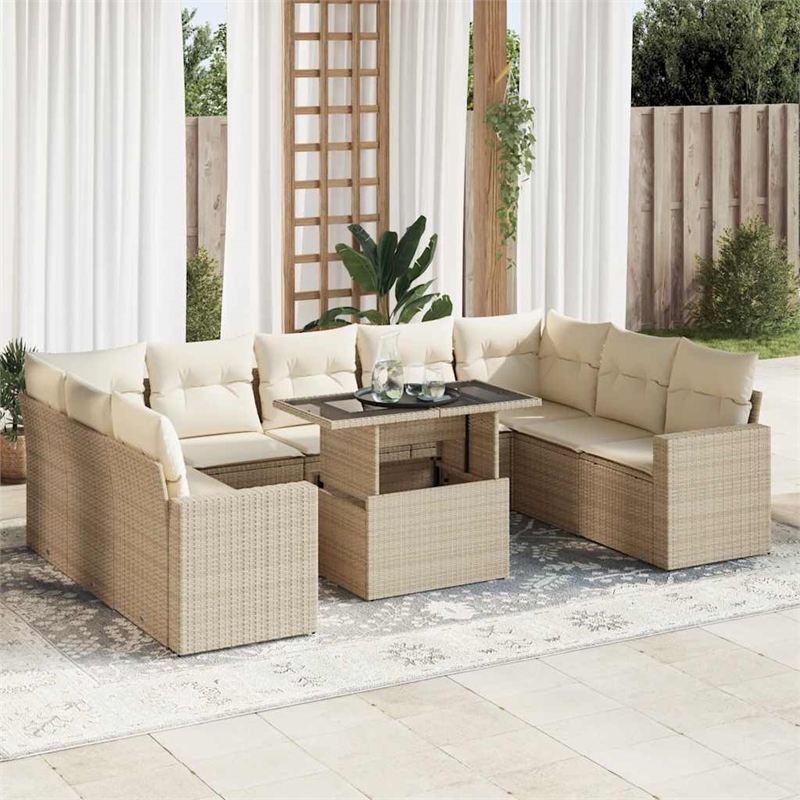 vidaXL 10 Piece Poly Rattan Sofa Set in Beige