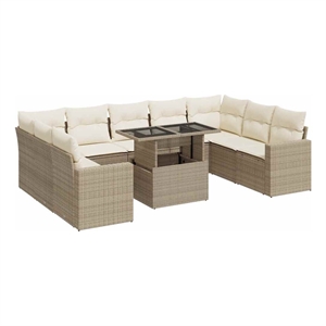 vidaXL 10 Piece Poly Rattan Sofa Set in Beige