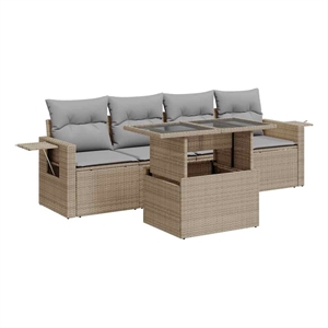 vidaXL 5 Piece Poly Rattan Medium Patio Sofa Set in Beige
