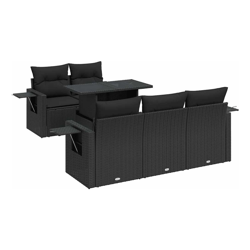 vidaXL 6 Piece Poly Rattan Large Sofa Set in Black