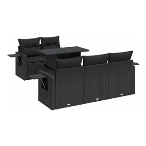 vidaXL 6 Piece Poly Rattan Large Sofa Set in Black